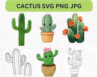 Cactus SVG,Cactus svg files for cricut,Cactus svg Bundle, Cute Cactus SVG Clipart, Cacti PNG Bundle , Kawaii Cactus, Cactus Collection