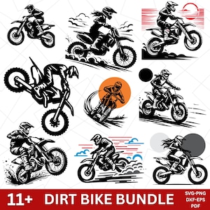 Dirt Bike Rider SVG Bundle, Motorcycle Clipart, Motocross PNG, Extreme Sports Digital Art, Cricut and Silhouette Cut Files, PNG