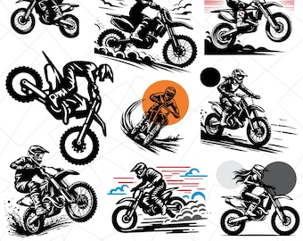 Dirt Bike Rider SVG Bundle, Motorcycle Clipart, Motocross PNG, Extreme Sports Digital Art, Cricut and Silhouette Cut Files, PNG