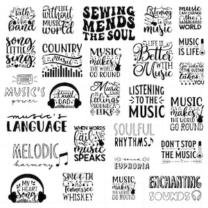 Music Lover Svg Bundle, Music Quotes Clipart For Cricut, Music Lover Silhouette, Quotes Vector, Tshirt Designs, Music Lover Cut Files.