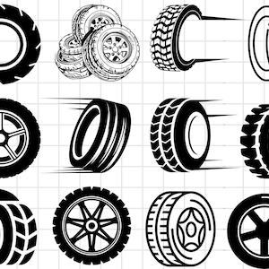 Paquete SVG de neumáticos, archivo Svg de neumáticos de coche para cricut, imagen vectorial de elementos de diseño de ruedas, clip art, svg, png, dxf, esp Neumáticos de camión Auto Mechanic