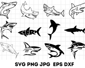 Shark Svg Bundle, Shark Silhouettes Svg, Hammerhead Shark Svg, Shark Png, White Shark, Hungry Shark, Shark Fin Svg,Cute Shark