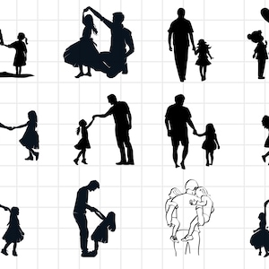 Father and daughter svg, dad and kids silhouette, dad of girls svg bundle, fathers day svg, daddy birthday svg, girl dad svg, family clipart