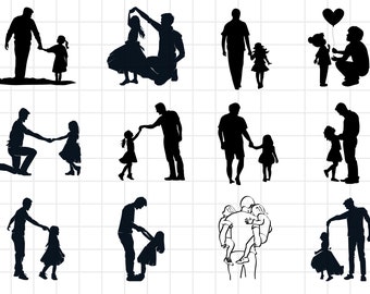 Father and daughter svg, dad and kids silhouette, dad of girls svg bundle, fathers day svg, daddy birthday svg, girl dad svg, family clipart