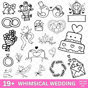 Hand Drawn Whimsical Wedding Illustrations, Bridal, Handdrawn Wedding Clipart Bundle Wedding Doodles for Invitation, Timeline, Save the Date