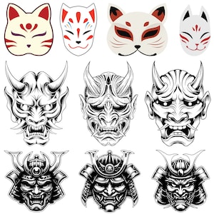 apanese Mask SVG Bundle, Oni Demon Mask, Japanese Mask dxf, Demon Mask svg, Demon God Asia, amurai Mask SVG Bundle, Samurai Mask clipart,