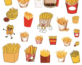 Pommes frites SVG-paket, pommes frites Clipart, pommes frites Svg, mat Svg, pommes frites vektor, Svg-klippfiler, silhuett, direktnedladdning