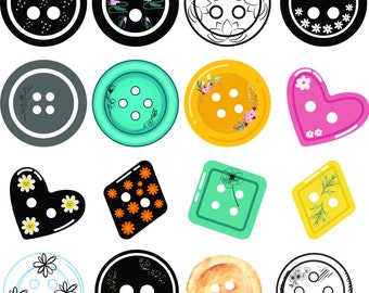 Puede incluir: Surtido de botones coloridos con varios diseños, incluyendo formas florales, geométricas y de corazón. Algunos botones tienen un solo agujero, mientras que otros tienen dos o cuatro agujeros. Los botones están hechos de diferentes materiales, como plástico, metal y tela.