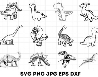 Puede incluir: Un conjunto de 10 ilustraciones de dinosaurios en blanco y negro. Los dinosaurios están en varias poses, incluyendo de pie, caminando y corriendo. Las ilustraciones son simples y de estilo de dibujos animados.