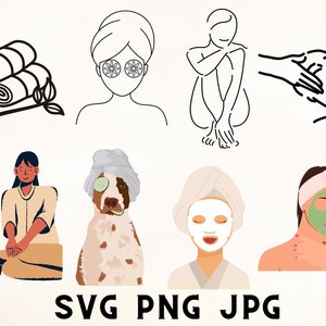Spa Day Clipart, Cute Spa Girl, Self Care, Spa Birthday, Manicure Pedicure, Cute spa girl svg cut files, Custom Message,Personalised Message