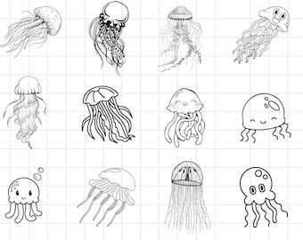 Jellyfish SVG Bundle, PNG, Jellyfish Silhouette Svg, Jellyfish Clipart, cut file for Cricut, Silhouette, Cameo, Fish Svg, Ocean Svg