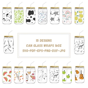 Glass can SVG bundle, Coffee glass wrap svg, 16 oz can svg, Libbey can svg, Can Svg Png Full Wrap, 16oz Libbey Can Wrap.
