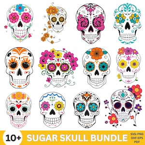 Sugar Skull SVG Bundle Mexican Sugar Skull Clipart Floral Sugar Skull SVG Day Of The Dead PNG Sugar Skull svg Dia De Los Muertos Clipart svg