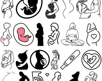 Paquete SVG de mujer embarazada, svg de embarazo, silueta de mujer embarazada, svg de bebé, svg de maternidad, archivos cortados, vector, cricut de mujer embarazada