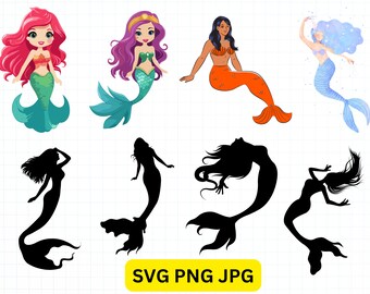 Sjöjungfru SVG, söt sjöjungfru Svg, sjöjungfru Svg för tumlare, snäckor, havsstrand SVG, sjöjungfru SVG-paket, sjöjungfru clipart, sjöjungfrufödelsedagsflicka
