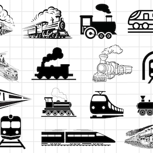 Paquete SVG de tren, silueta de tren de imágenes prediseñadas de tren, vector de tren, cricut de tren, svg de transporte, archivos SVG para Cricut, descarga digital, png