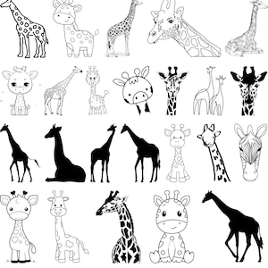 Pacchetto SVG giraffa, Giraffa SVG, Cartoon Giraffe SVG, Firaffe Face SVG, Wild Life Svg, Africa Animal Svg, Giraffe Head Clipart, file cricut