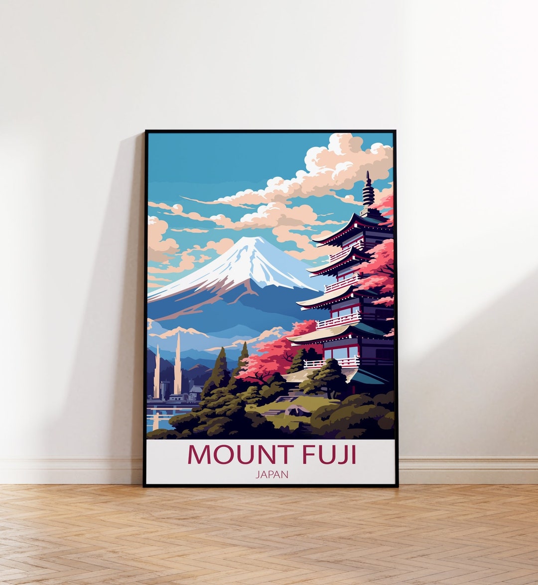 Mount Fuji Japan Travel Poster, Beautiful Japanese Landscape Wall Art ...