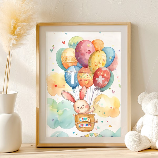 Birthday Bunny poster 2, wild one birthday poster, first birthday poster, personalized bunny birthday poster,  Baby and Kids Room Animals,