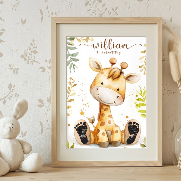 Baby Giraffe Paw Print, Giraffe Baby Foot Print, Personalized Baby Gift, Baby’s Foot Print, Wall Mural Baby and Kids Room Animals,