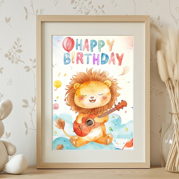 Happy Birthday LION poster, wild one birthday poster, first birthday poster, personalized lion birthday poster,  Baby and Kids Room Animal