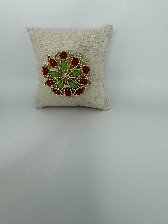 Sarah Coventry Red and Green Vintage Acapulco Broo