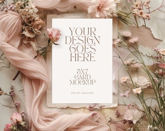 5x7 Card Mockup, Wedding Invitation, Baby Shower, Paper Mockup, Stylize Photography, PSD, JPG, Canva File, 300DPI, Boho Dusty Rose
