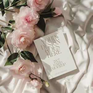 5x7 Karten-Mockup, Hochzeitseinladung, Babyparty, Papier-Mockup, Fotografie stilisieren, PSD, JPG, Canva-Datei, 300DPI, Boho White Rose