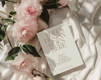 5x7 Card Mockup, Wedding Invitation, Baby Shower, Paper Mockup, Stylize Photography, PSD, JPG, Canva File, 300DPI, Boho White Rose