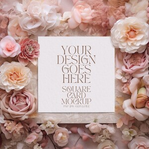 Floral Square Card Mockup: Wedding Invitation, Baby Shower (PSD, JPG, Canva)