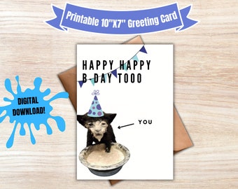 Tarjeta de cumpleaños digital Pie-Faced Cat - Descarga instantánea