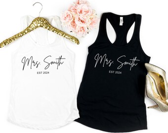 Canotta personalizzata per signora, maglietta personalizzata per signora, maglietta per signora con cognome, maglietta personalizzata per la sposa, maglietta per sposa estiva, maglietta per signora personalizzata, futura signora, canotta della moglie