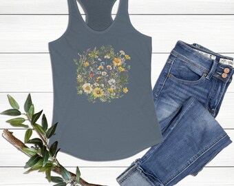 Flower Shirt, Wildflower Wreath, Gift For Her, Flower Shirt Aesthetic, Floral Graphic Tank Top, Floral Shirt, Flower Tank Top, Wildflower