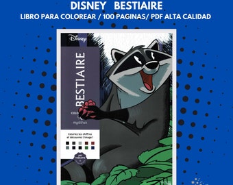May include: A coloring book cover featuring a cartoon raccoon from Disney's "The Rescuers Down Under". The cover is gray and features the text "Disney Bestiaire" and "Coloriez les chiffres et découvrez l'image!" in French.