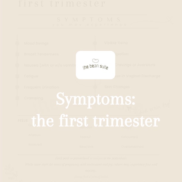 First Trimester Symptom Guide | Newborn | Pregnancy | Motherhood | 1 Page | 2024 Edition | Bean Suite Sheets | Digital Download Only