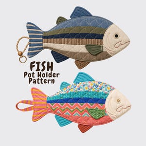 Fish Pot Holder Sewing Pattern, Quilted Hot Pad, Fisherman Gift, Kitchen | PDF