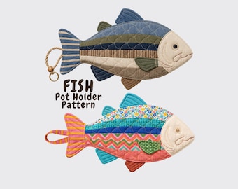Fish Hot Pot Holder Sewing Pattern, Quilted Hot Pad, Fisherman Gift, Kitchen | PDF