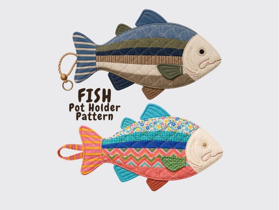 Fish Pot Holder Sewing Pattern, Quilted Hot Pad, Fisherman Gift, Kitchen | PDF