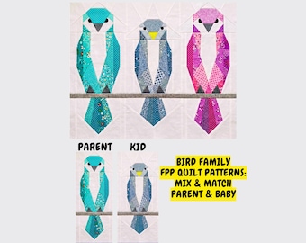 Bird Family Modern Quilt Pattern - Mix & Match Parent and Baby Birds - Pattern
