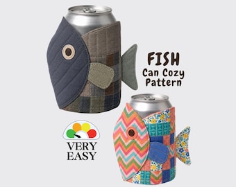 Fish Can Cozy Sewing Pattern, Drink Holder, Fishing Fisherman Gift, Easy Quilted Scrap Kitchen
