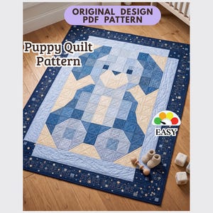 Puppy Quilt Pattern, Easy Baby Nursery Dog, Beginner Patchwork, Quilt PDF
