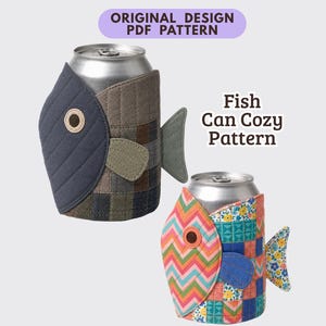 Fish Can Cozy Sewing Pattern, Drink Holder, Fishing Fisherman Gift, Easy Quilted Scrap Kitchen