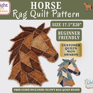 Horse Rag Quilt Pattern – Geometric Wild Art Design 17.5"x20" – Easy – (PDF Download)