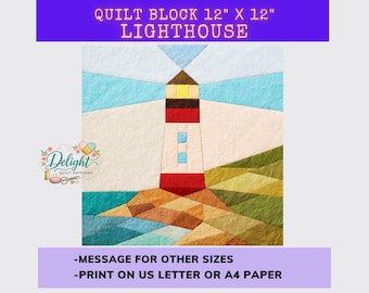 Lighthouse Quilt Pattern - 12" x 12" Paper Piecing Block