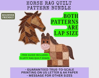 Horse Rag Quilt Pattern Lap Size Bundle - 2 Designs, Easy Modern Sewing Patterns PDF