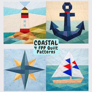 Quiltmuster-Set „Küste“ – Nautischer Leuchtturm, Segelboot, Kompass, Anker (12-Zoll-Blöcke) (Digitaler Download)