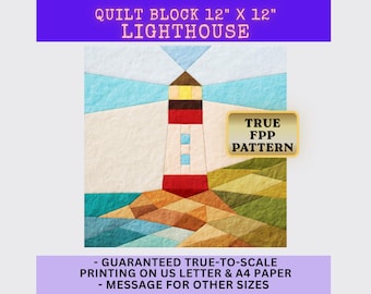 Lighthouse Quilt Pattern - Calm Geometric Design - FPP Paper Piecing Block - PDF