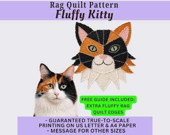 Cat Kitty Rag Quilt Pattern, Wall Hanging, Animal, Sewing – Geometric Art Design – PDF