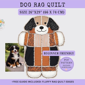 Padrão de colcha Puppy Rag - Cobertor aconchegante para cachorro, ideal para iniciantes, macio e confortável.