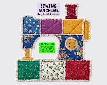 Sewing Machine Rag Quilt Pattern – Geometric Art Design – Very Easy – (PDF Download)